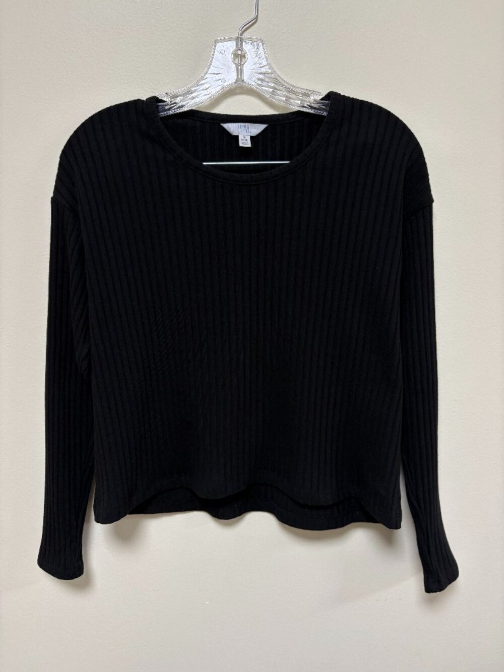 Time and Tru Black Ribbed Long Sleeve Fitted Shirt